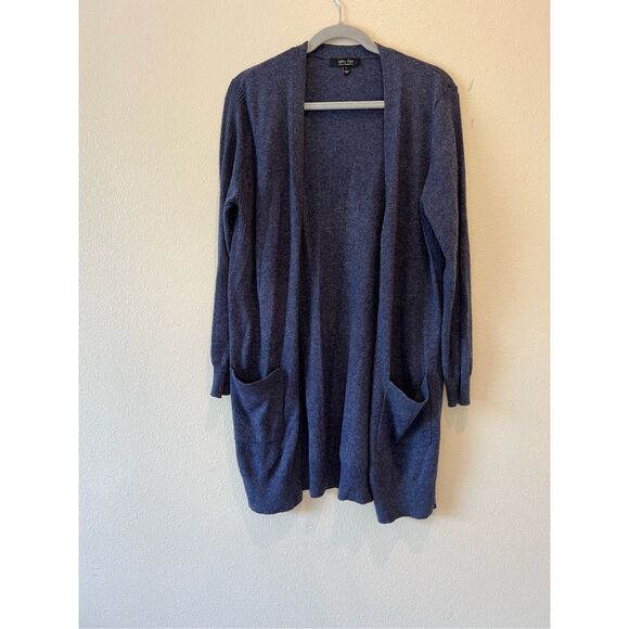 Witty Fox Large French Blue Heather Long Cardigan Sweater Duster Pockets - Picture 1 of 3